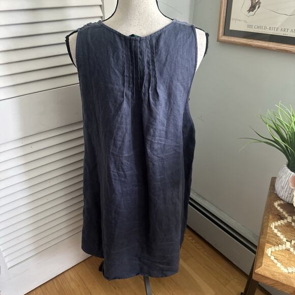 PEACOCK WAYS Dress Womens Large Blue Linen Shift Pleated Embroidered Lagenlook - Picture 4 of 11